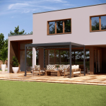 SUNDRAX COMFORT — alumīnija bioklimatiskā pergola ar rotējošām lamelēm, motorizētu vadību un LED apgaismojumu SUNDRAX COMFORT — alumīnija bioklimatiskā pergola ar rotējošām lamelēm, motorizētu vadību un LED apgaismojumu